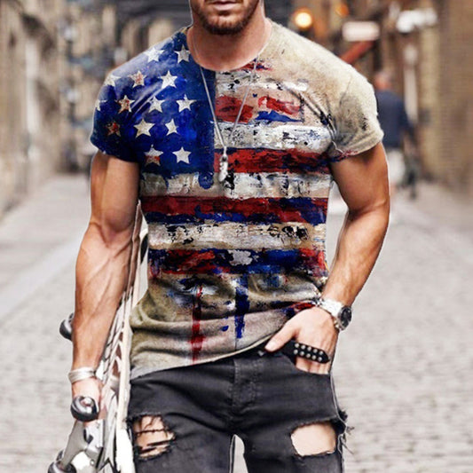 Patriotic Star & Flag Short-Sleeve Tee: American Freedom Fashion Statement for Independence Day